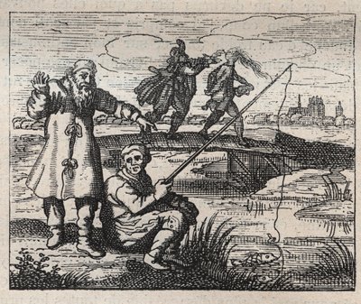 Oude spreekwoorden: de gelegenheid is kaal van achteren - gravure 18e eeuw door Unknown artist