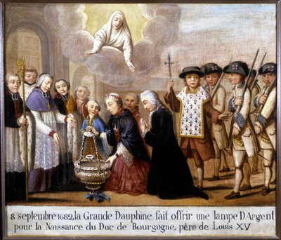 Op 8 september 1682 bood de grote dolfijn een zilveren lamp aan voor de geboorte van de Hertog van Bourgondië (Louis de France) door Unknown artist
