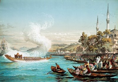 Ottomaanse Rijk: maritiem feest in Constantinopel. Lithografie uit de 19e eeuw. Bibliotheek van Decoratieve Kunsten, Parijs door Unknown artist