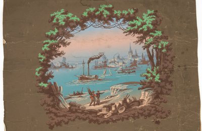 Boven de deur met havenscène door Unknown artist