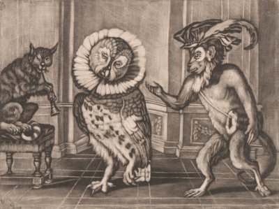Uil, Aap en Kat uit Mezzotintoes door Smith, Vol. III door Unknown artist
