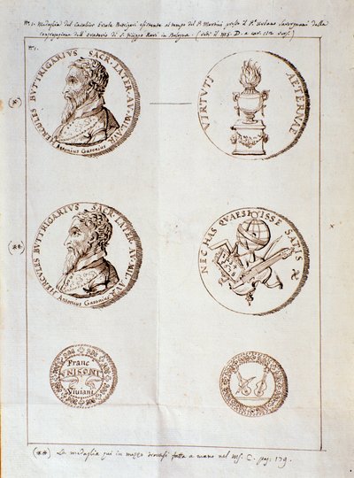 Pagina uit Il melone, discorso armonico, met portretten van de auteur, Ercole Bottrigari (gravure) door Unknown artist