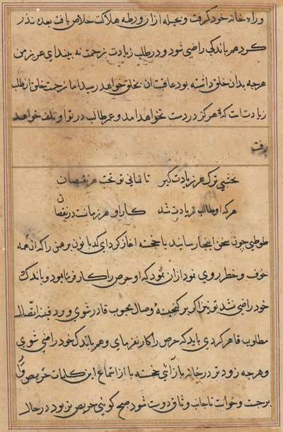 Pagina uit Verhalen van een Papegaai (Tuti-nama): tekstpagina door Unknown artist