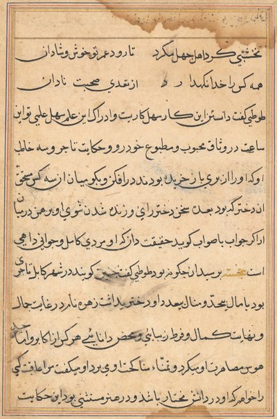 Pagina uit Verhalen van een Papegaai (Tuti-nama): tekstpagina door Unknown artist