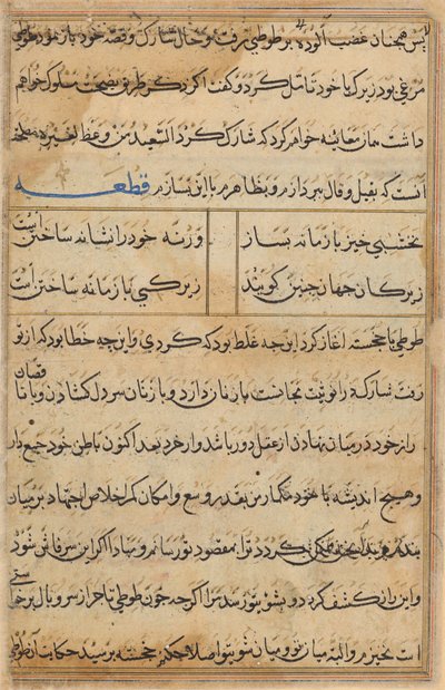 Pagina uit Verhalen van een papegaai (Tuti-nama): tekstpagina door Unknown artist