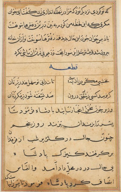 Pagina uit Verhalen van een papegaai (Tuti-nama): tekstpagina door Unknown artist