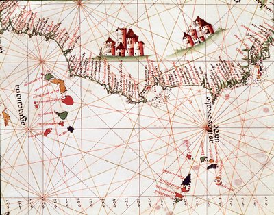 Pagina van een maritieme schets die de eilanden van Kaapverdië en de Canarische Eilanden voorstelt door Unknown artist