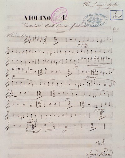 Pagina van de partituur voor de eerste viool in de ouverture van de opera Jessonda door Louis Spohr door Unknown artist