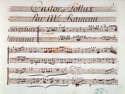 Pagina van muzikale partituur van Castor et Pollux, lyrische tragedie door Rameau (1737) door Unknown artist