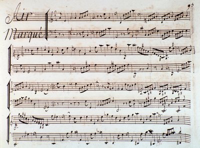 Pagina van muzikale partituur van Castor et Pollux, lyrische tragedie door Rameau (1737) door Unknown artist