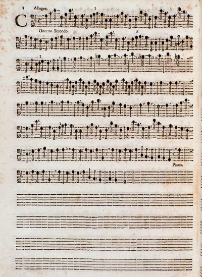 Pagina van de muzikale partituur van "Concerti a cinque, Op. 5" door Tomaso Albinoni door Unknown artist