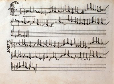 Pagina van muzikale partituur van Harmonice Musices Odhecaton door Ottaviano Petrucci (1501) door Unknown artist