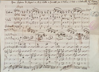 Pagina van de bladmuziek voor Symfonie concertante voor viool en altviool in Es, door Mozart, Lichtenthal versie door Unknown artist