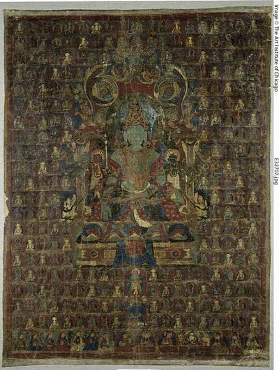 Geschilderde banier (Thangka) van Bon godheid Tonpa Shenrap door Unknown artist