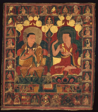 Geschilderde banier (Thangka) van overleveringsschilderij van twee lama