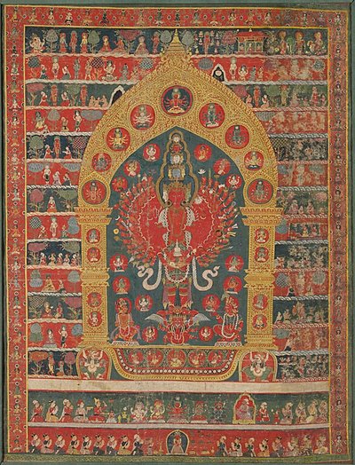 Geschilderde banier (Thangka) van de incarnatie van Avalokiteshvara van de regengod Rato Matsyendranatha door Unknown artist
