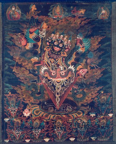 Geschilderde banier (Thangka) met Guru Dragpur, een toornige vorm van Padmasambhava door Unknown artist