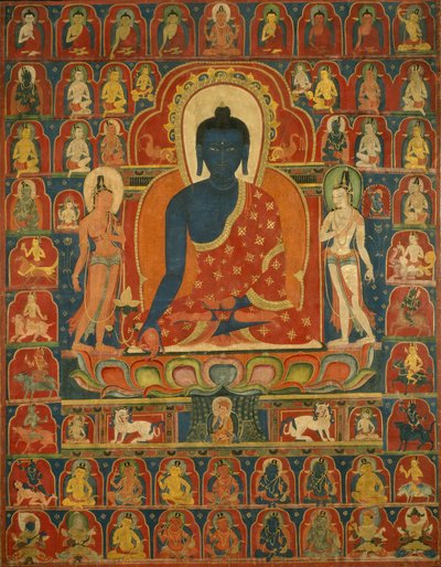 Geschilderde banier (Thangka) met de Medicijn Boeddha (Bhaishajyaguru) door Unknown artist