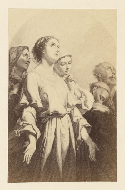 [Schilderij van vrouw met handpalmen omhoog]. door Unknown artist