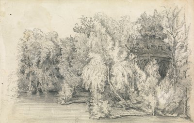 Deel van een Gebouw Omringd door een Bos door Unknown artist