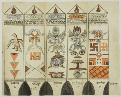 Deel van een tiendelige set bedrukte rituele staken (Khram Shing) door Unknown artist