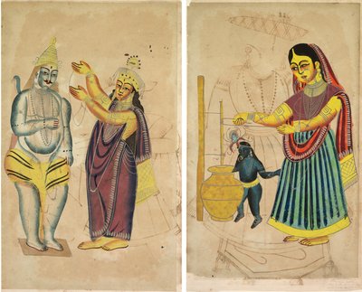 Parvati Plaatst een Huwelijkskrans op Shiva (recto); Yasoda Boter Karrend (verso) door Unknown artist