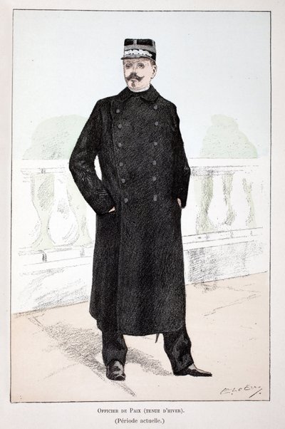 Vredesofficier, winterkleding (Lepine-periode). Kleurenets, voor illustratie 