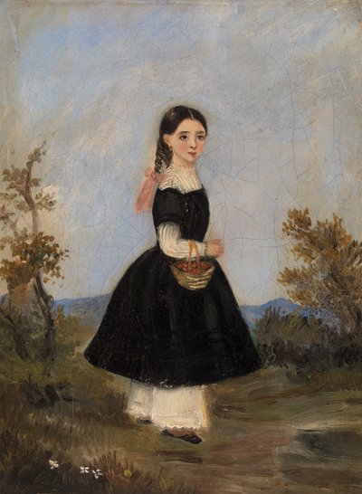 Boerenmeisje in landschap door Unknown artist