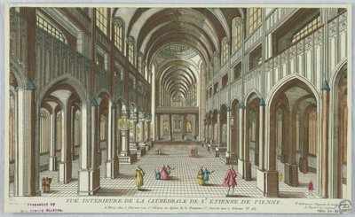 Kijkdoos, Binnenaanzicht van de kathedraal van St. Etienne de Vienne; Chereau - Il Tient Aussi Magazin de Toutes Sortes de Papiers en Rouleaux door Unknown artist