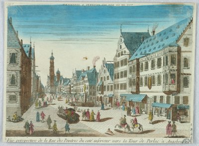Kijkdoos, Vue Perspective de la Rue des Peintres du Cote Inferieur Vers la Tour de Perlac à Augsbourg door Unknown artist