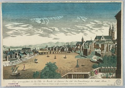 Peep-show, Vue Perspective de la Ville de Basle en Suisses du Cote du Fauxbourg de Saint Alban, No. 33 door Unknown artist