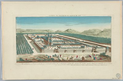 Kijkdoos, Vue de la Ville de Richelieu en Poitou gebouwd door de Grote Kardinaal Hertog van Richelieu, aan het Einde van de Parterres van Sougid en het Prachtige Kasteel van Richelieu de la Conduitte, No. 147 door Unknown artist