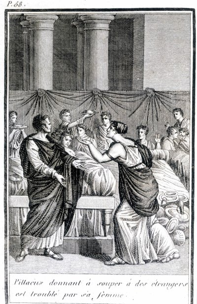 Pillacus geeft vreemden een diner en wordt lastiggevallen door zijn vrouw door Unknown artist