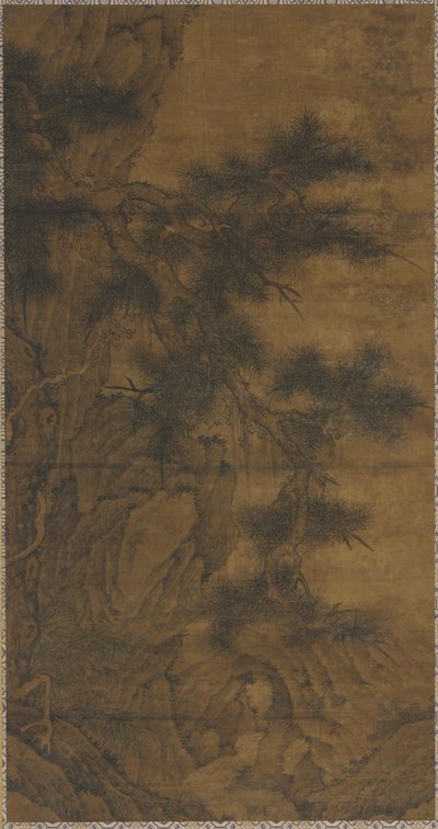 Pijnboom en beek door Unknown artist