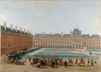 Place Royale; passage van de koninklijke koets. Huidige Place des Vosges, 4e arrondissement door Unknown artist