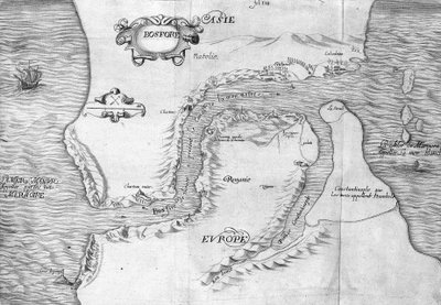 Plan van de Straat van Constantinopel (nu de Straat van Bosporus) - in "Reis naar het oosten gemaakt in opdracht van de koning in het jaar 1621", uitgegeven in 1629 (onder het bewind van Lodewijk XIII de Rechtvaardige) door Unknown artist