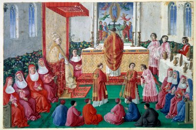 Paus Sixtus IV woont de Mis bij in de Sixtijnse Kapel in het Vaticaan door Unknown artist