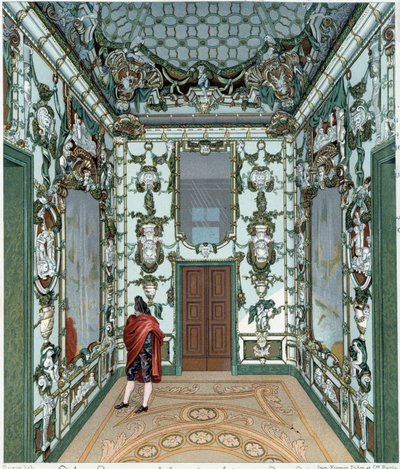Porseleinen salon van het Koninklijk Paleis van Madrid. 18e-eeuwse gravure. Parijs, Decoratieve Kunsten door Unknown artist
