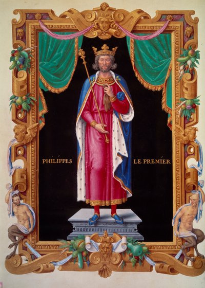 Portret van de koning van Frankrijk Filips I (1052-1108). Miniatuur in Recueil des rois de France door Jean du Tillet door Unknown artist