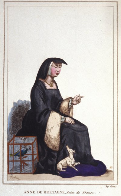 Portret van Anne van Bretagne (1476-1514), koningin van Frankrijk, vrouw van Karel VIII en daarna Lodewijk XII. Gravure uit 1830 door Unknown artist