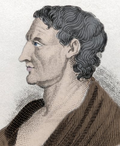 Portret van Aristoteles, bekend als de Stagiriet, in het Grieks Aristoteles, Griekse filosoof (384 v.Chr. tot 322 v.Chr.). Gravure uit de 19e eeuw. door Unknown artist