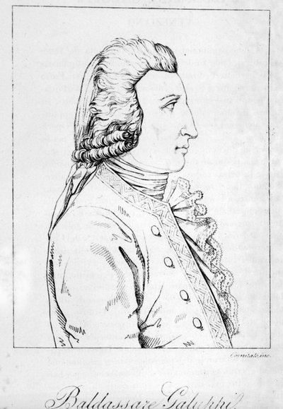 Portret van Baldassare Galuppi. Italiaanse componist (1706 tot 1785) Venetiaanse gravure uit de late 18e eeuw door Unknown artist