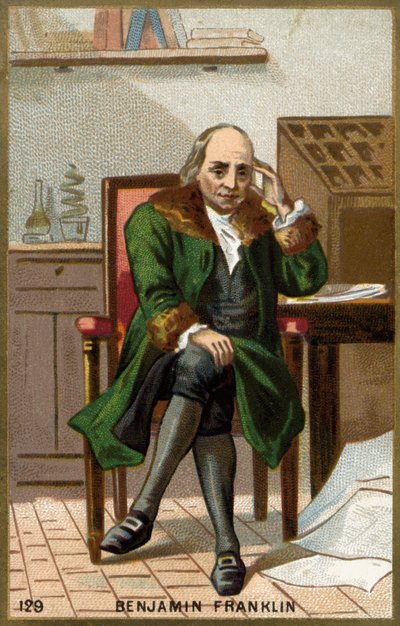 Portret van Benjamin Franklin (1706 - 1790), Amerikaanse politicus, memoireschrijver, pamflettist en natuurkundige door Unknown artist