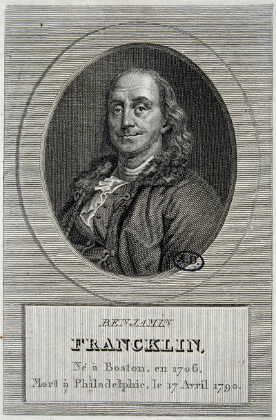 Portret van Benjamin Franklin, Amerikaanse politicus en natuurkundige (1706-1790) door Unknown artist