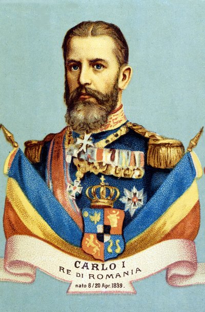 Portret van Charles I (Carol I), koning van Roemenië. Chromolithografie uit de 19e eeuw door Unknown artist