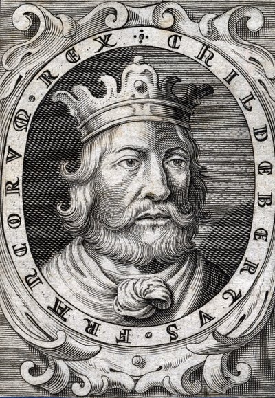 Portret van Childebert I (ca. 495-558) koning van Parijs gravure uit de 18e eeuw door Unknown artist