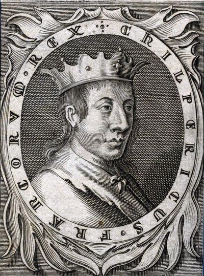 Portret van Chilperic II (ca. 670 - 721), koning van Neustrië. Gravure van de 18e eeuw. door Unknown artist