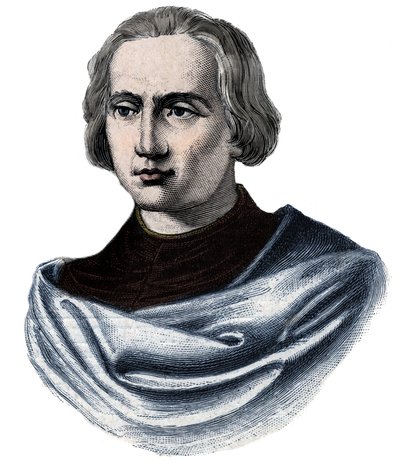 Portret van Christoffel Columbus (1451-1506) - Gravure uit de 19e eeuw door Unknown artist