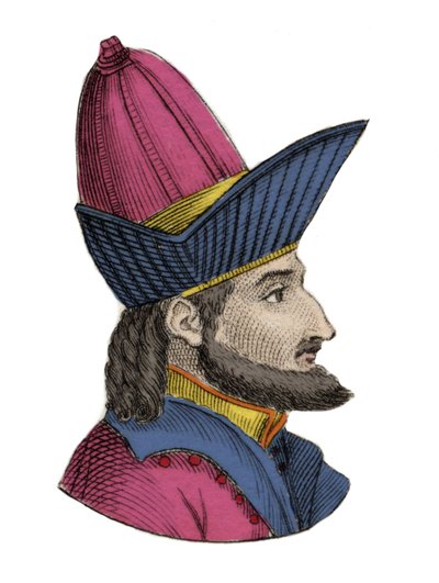 Portret van Constantijn XI (of XII) Paleoloog, bekend als Dragases (Constantijn XI Palaiologos) (1404-1453), Byzantijnse keizer. Gravure uit de 19e eeuw. door Unknown artist