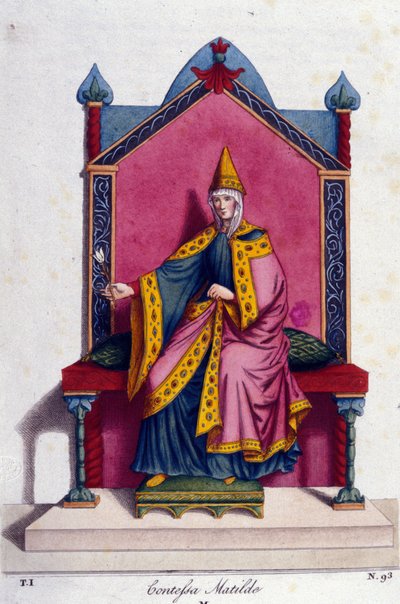 Portret van gravin Mathilde van Canossa (of gravin Mathilde van Toscane) (1046 - 1115). Gravure uit de 19e eeuw. door Unknown artist